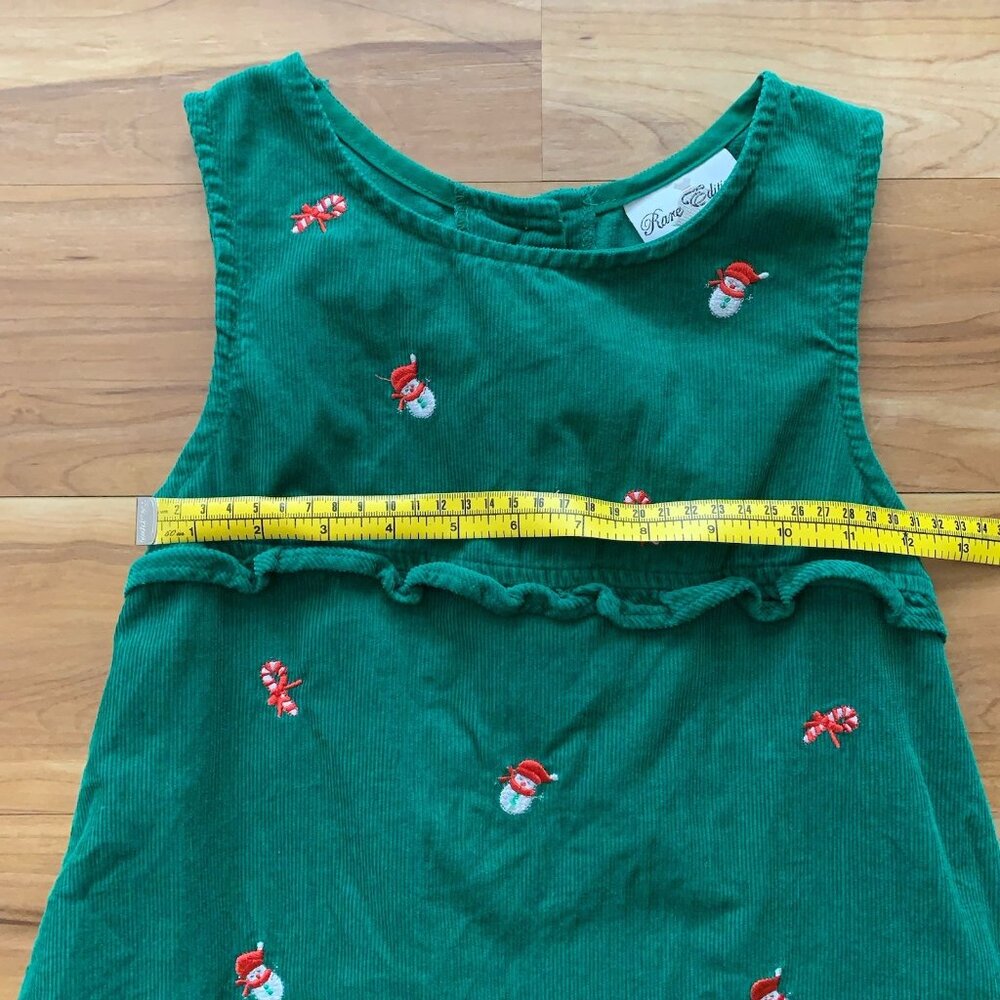 Christmas Jumper Dress Size 6 Green Corduroy Embroidered Candy Canes Snowmen - Picture 2 of 8